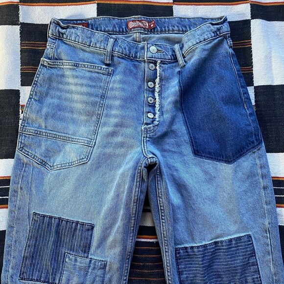 Lucky Brand Boy Mid Rise Relaxed Straight Patchwork Pants. Festival. Boho. 10/30 - Picture 3 of 16